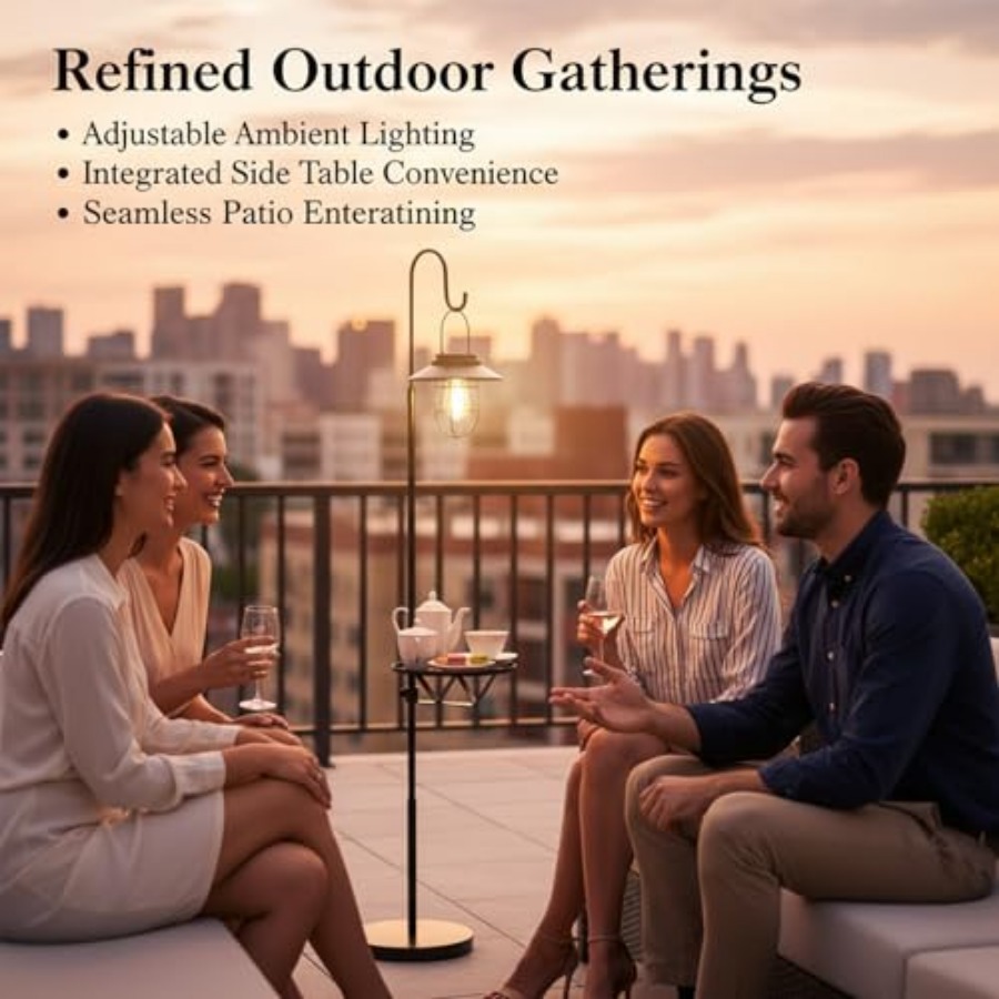 Solar Floor Lamp with Table, 6 - Outdoor Lighting Waterproof 评论和价格
