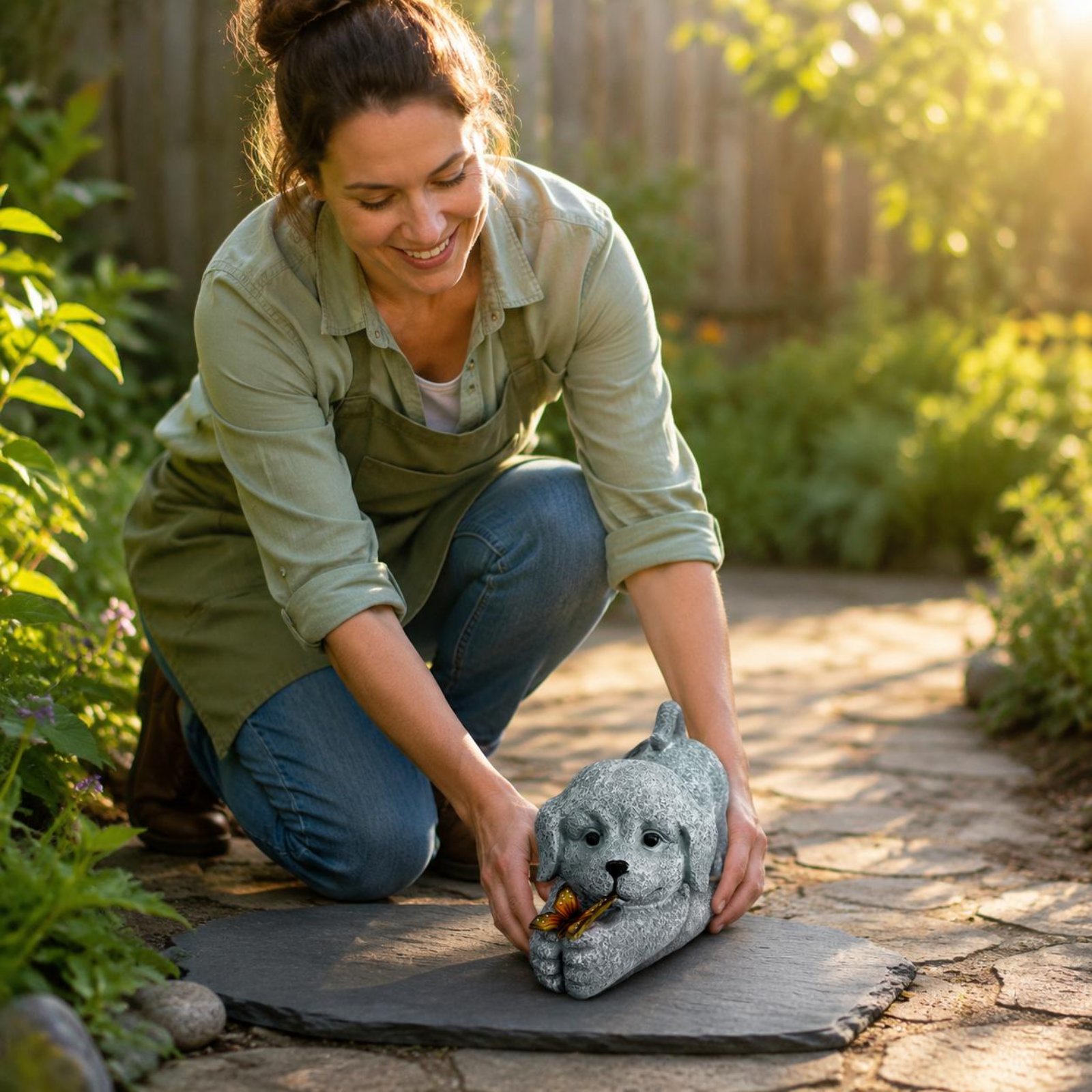 Solar Dog Statue Resin Craft S - Outdoor Lighting Yard Decoration 评论和价格