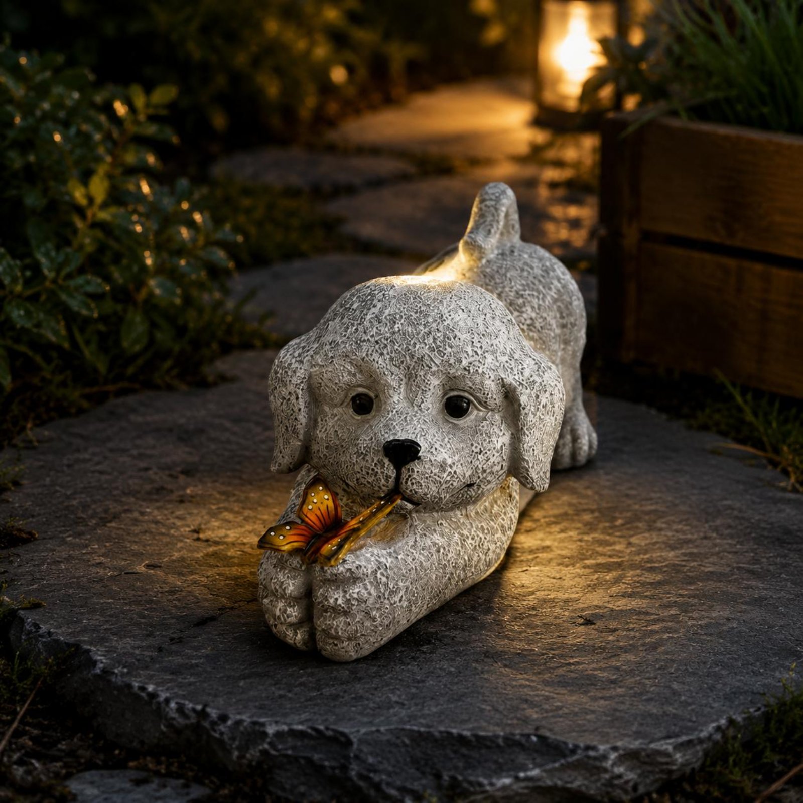 Solar Dog Statue Resin Craft S - Outdoor Lighting Yard Decoration 评论和价格
