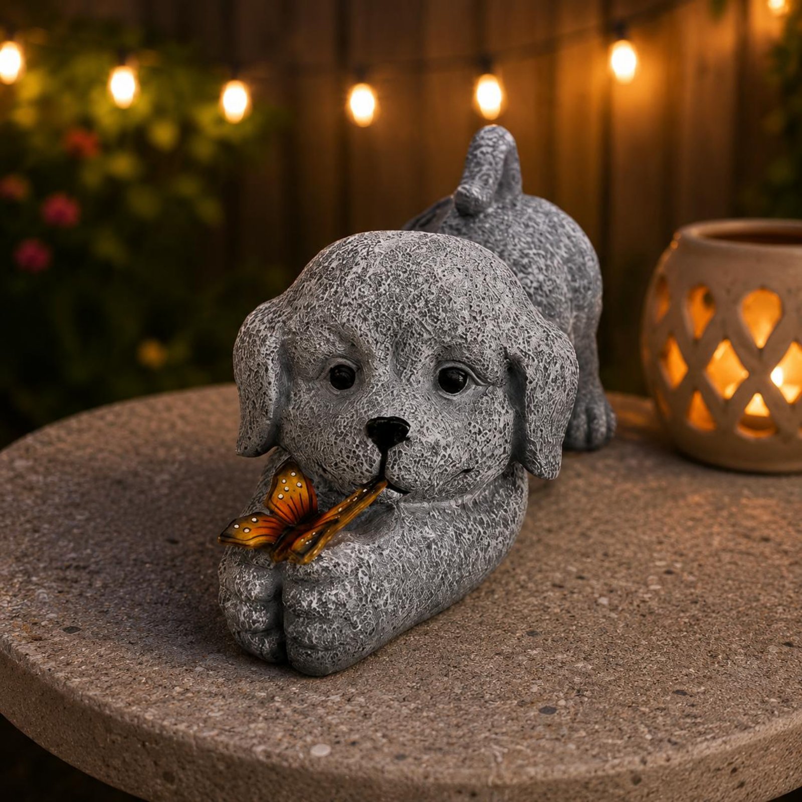 Solar Dog Statue Resin Craft S - Outdoor Lighting Yard Decoration 评论和价格