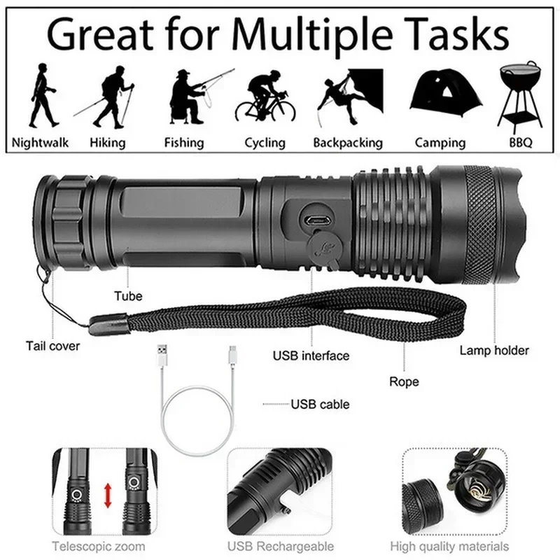 High Power XHP70 Led Flashligh - Outdoor Lighting Usb 评论和价格